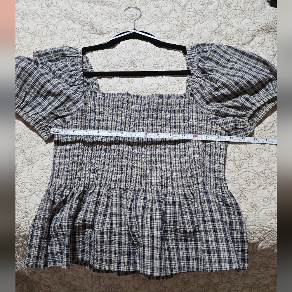 Lulu's Black and White Plaid Smocked Blouse